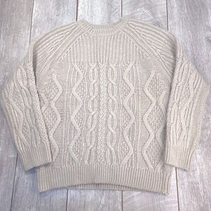 Danier Mens Cable Knit Fisherman Sweater Size XL Beige Solid Pullover Wool Blend